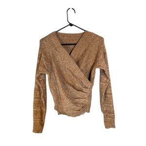SHEIN Beige Long Sleeve Wrap Style Viscose Blend Knit Sweater Women Sz S